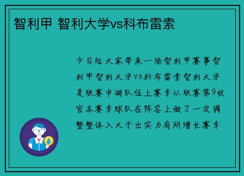 智利甲 智利大学vs科布雷索