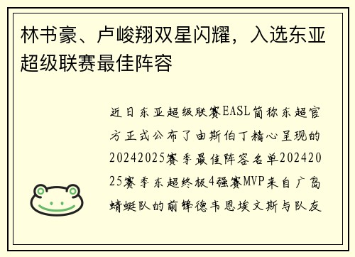 林书豪、卢峻翔双星闪耀，入选东亚超级联赛最佳阵容